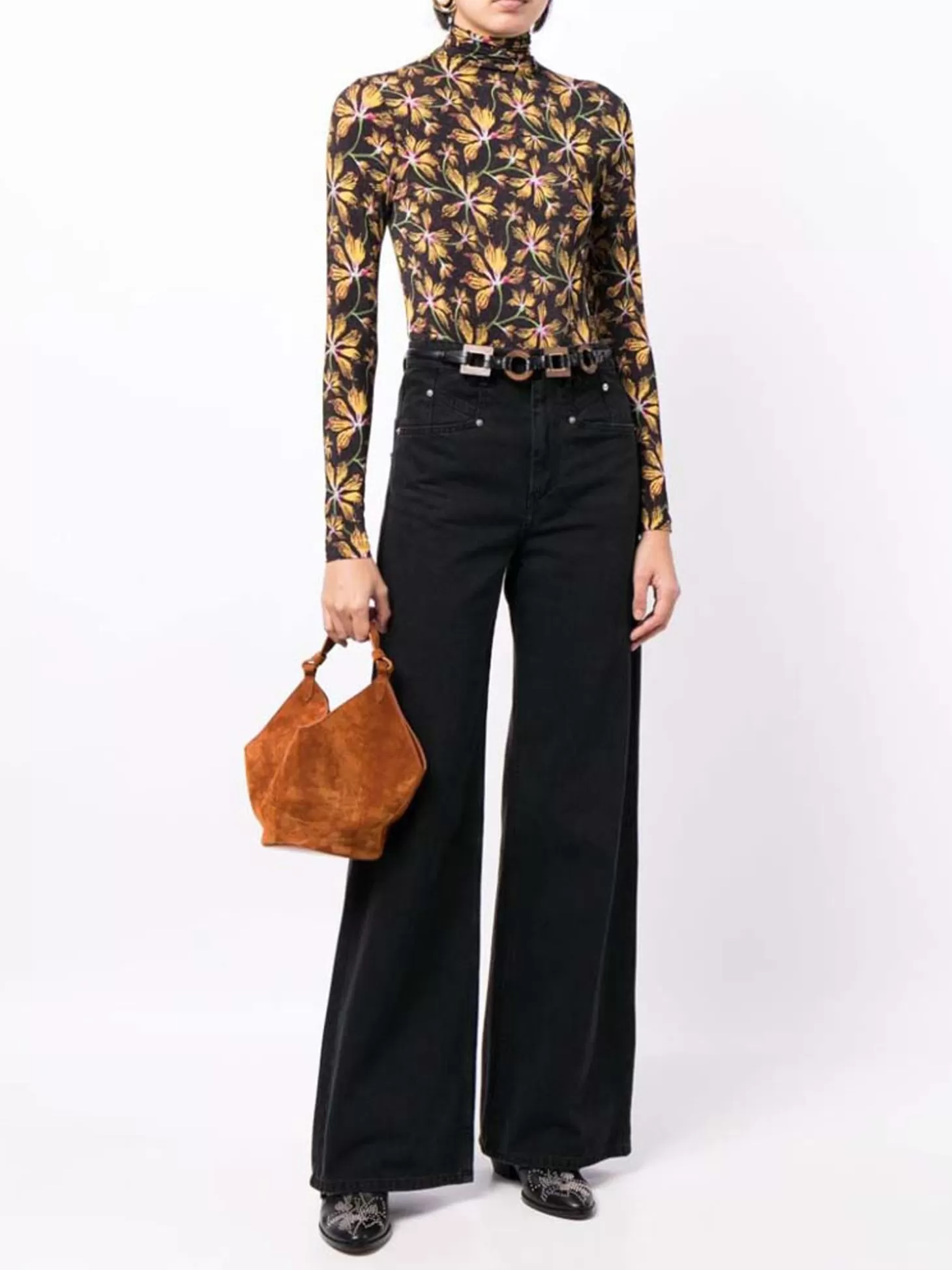 ULLA JOHNSON AURELIA TURTLENECK TOP FLORAL MAPLE Shop