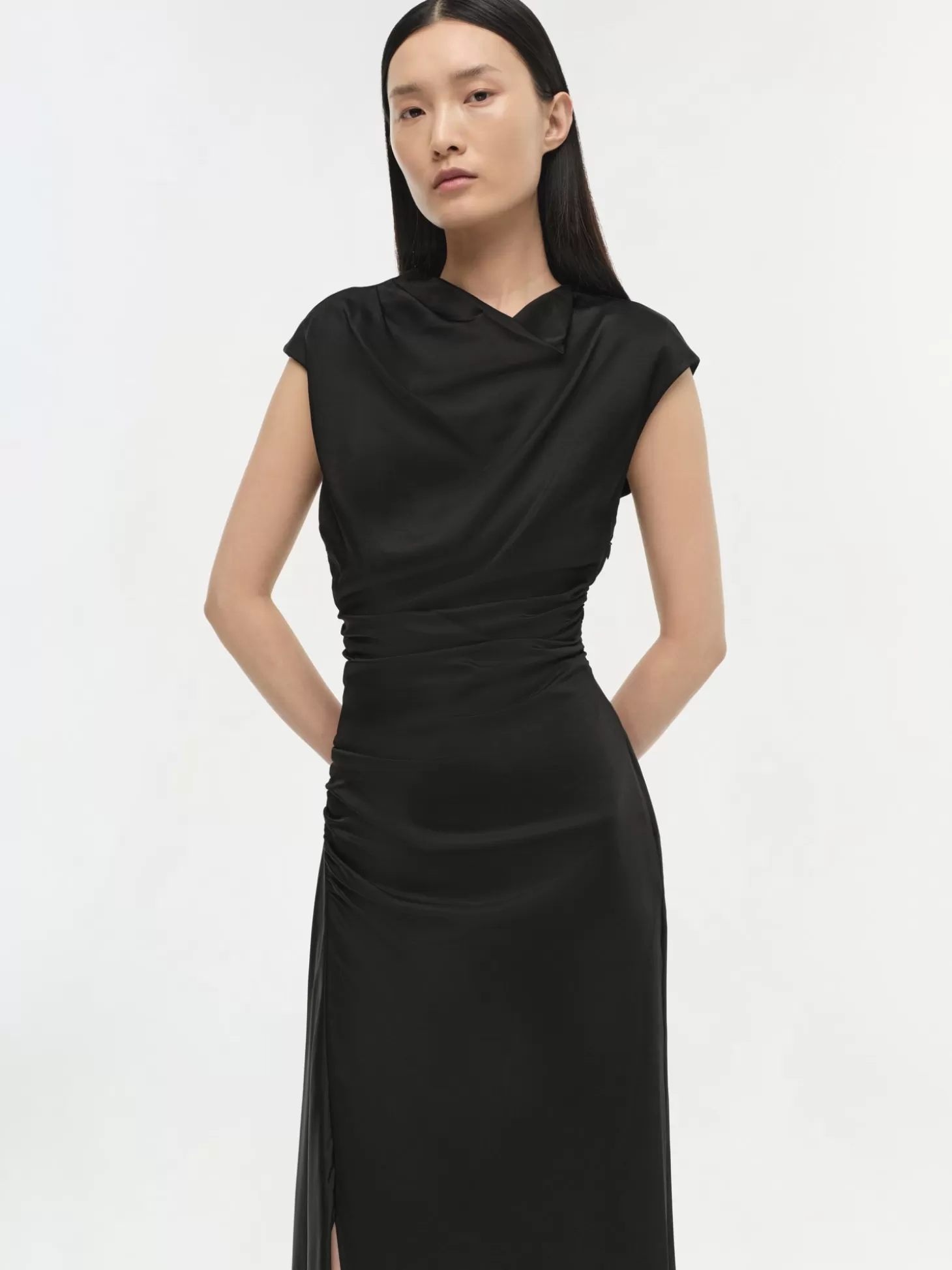 SIMKHAI BURKE DRAPED DRESS BLACK Discount