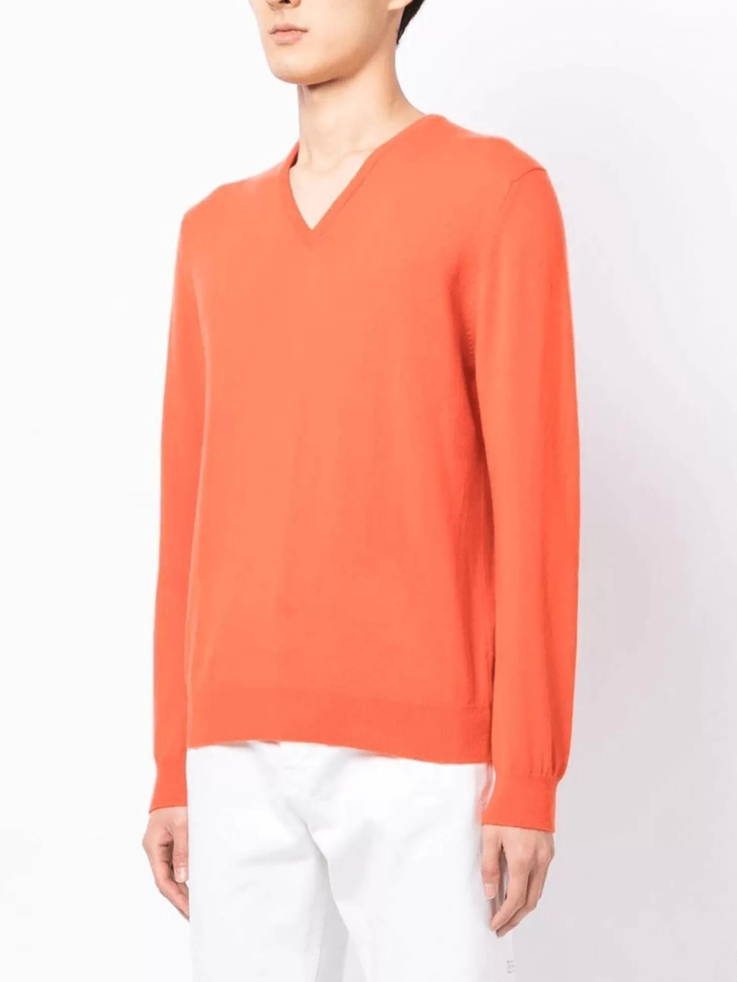 Leathersmith of London CASHMERE V-NECK SWEATER ORANGE Best