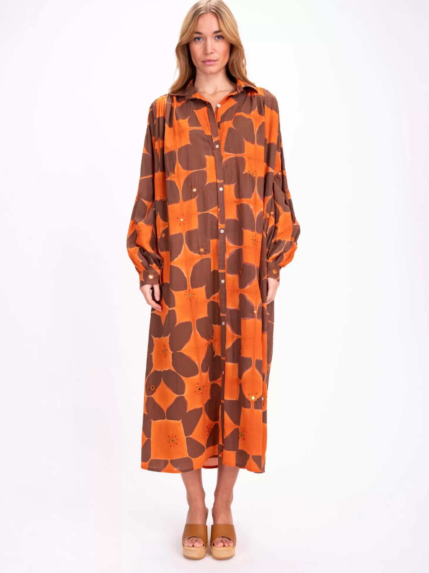 V DE VINSTER CRAMP DYE DRESS ORANGE/BROWN Flash Sale