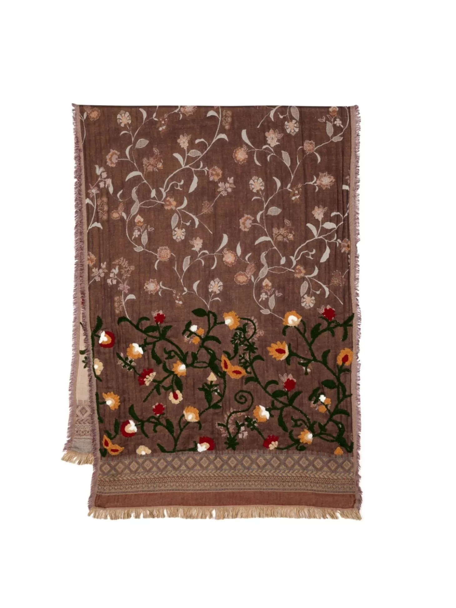 LEATHERSMITH EMBROIDERED FLORAL BROWN SCARF Flash Sale