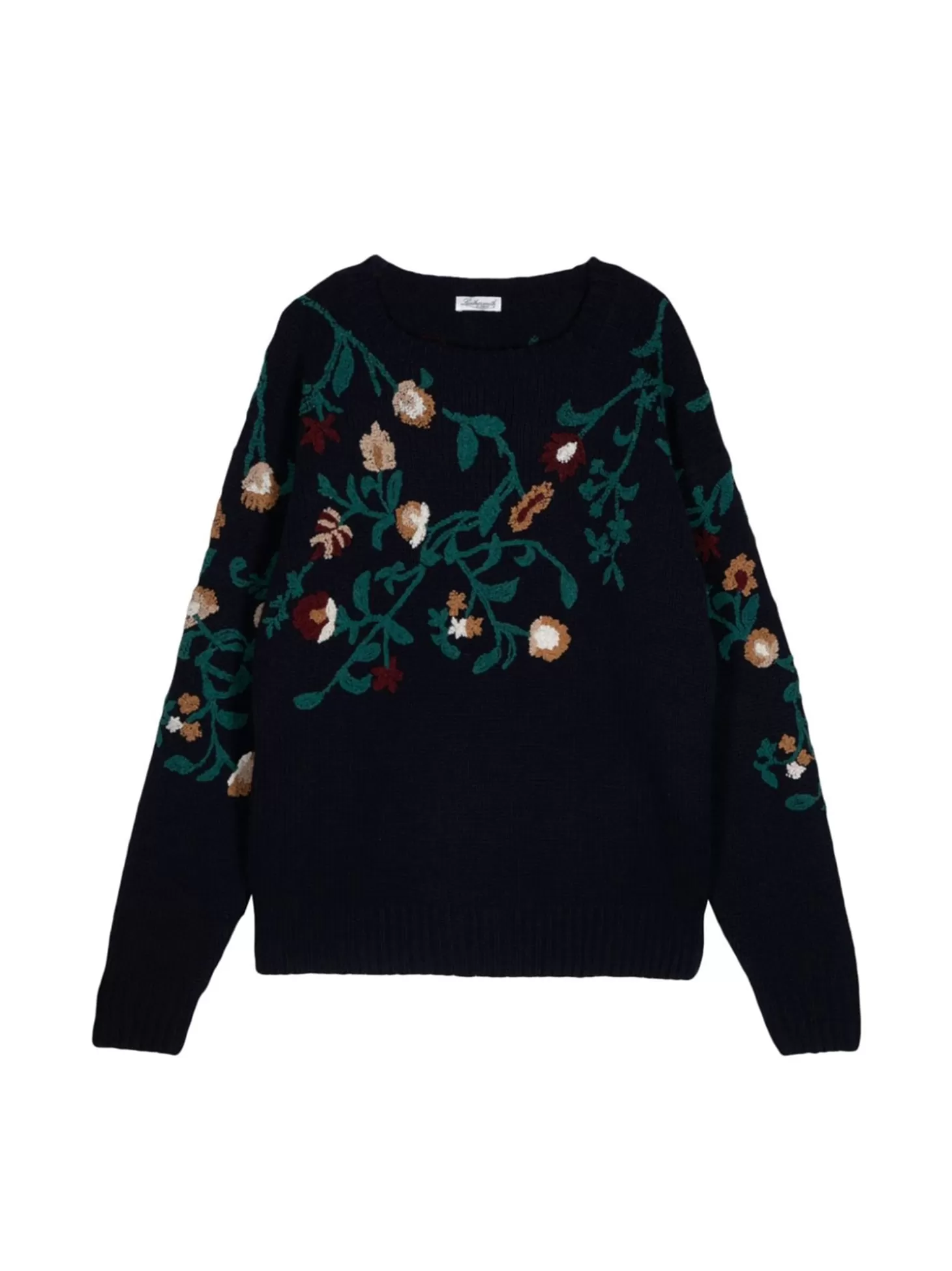 LEATHERSMITH EMBROIDERED FLORAL CREWNECK KNIT NAVY Outlet