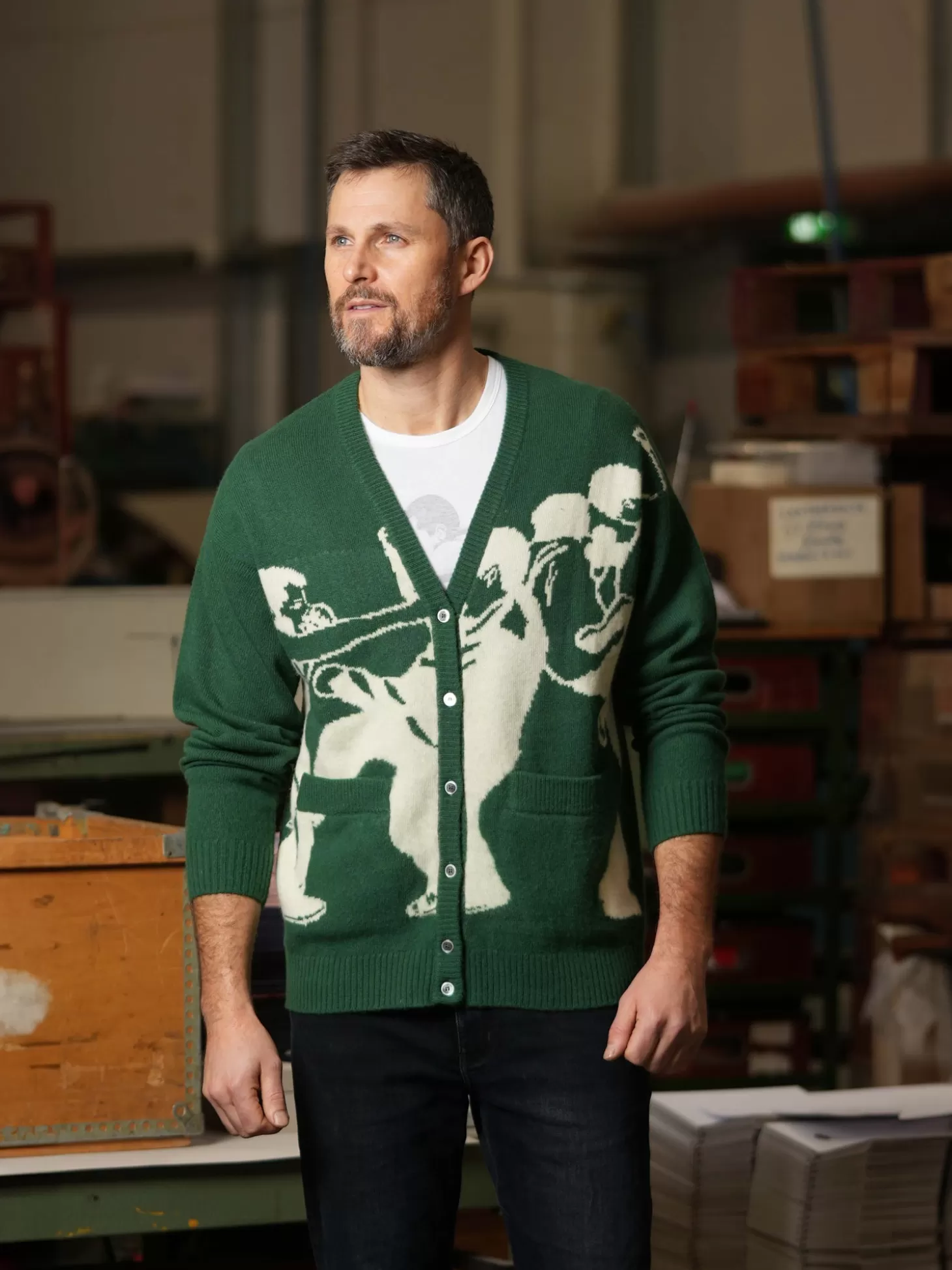 LEATHERSMITH INTARSIA BOXERS CARDIGAN GREEN Flash Sale