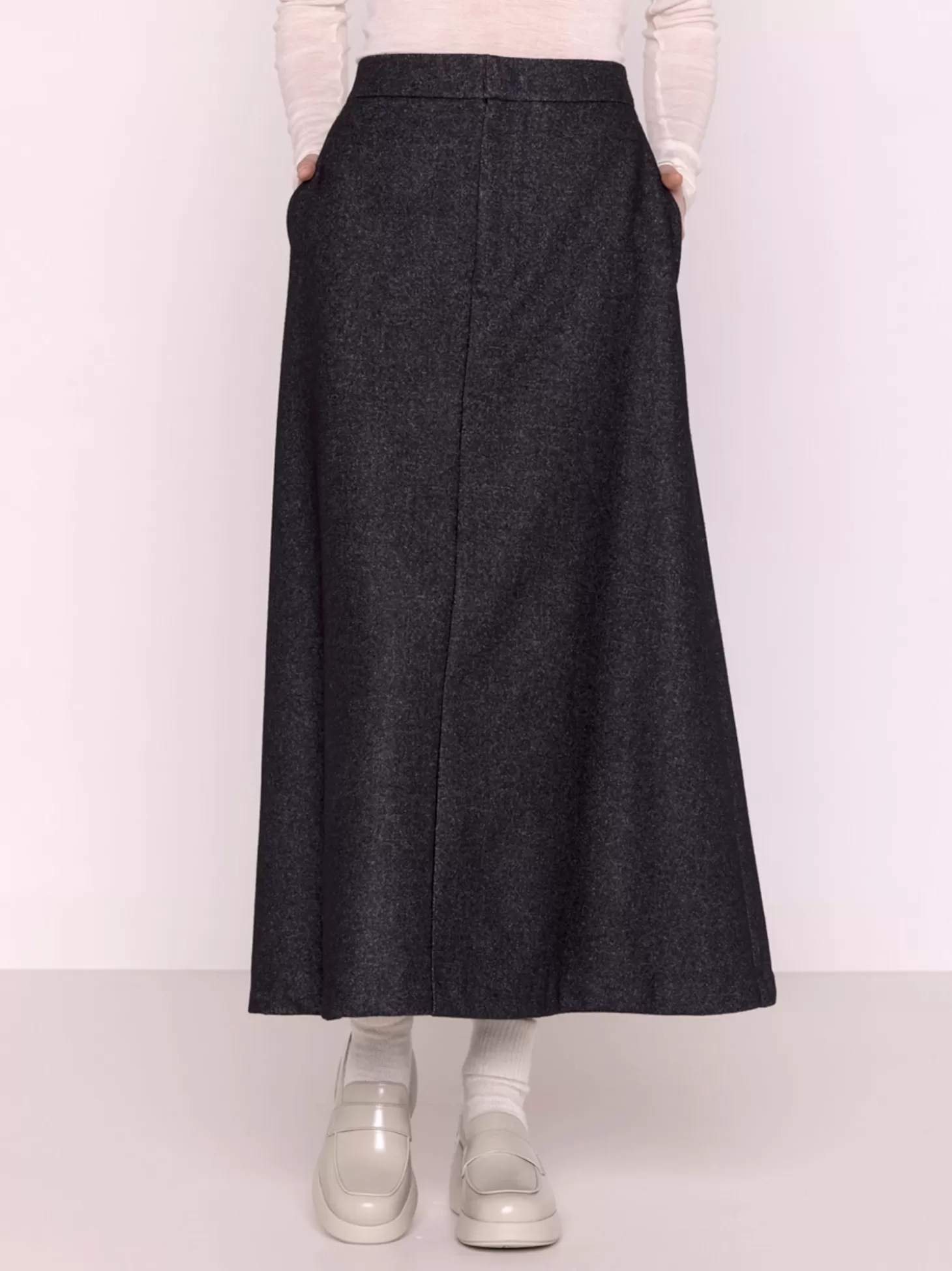 MAISON LENER LONG WOOL SKIRT DARK GREY Store