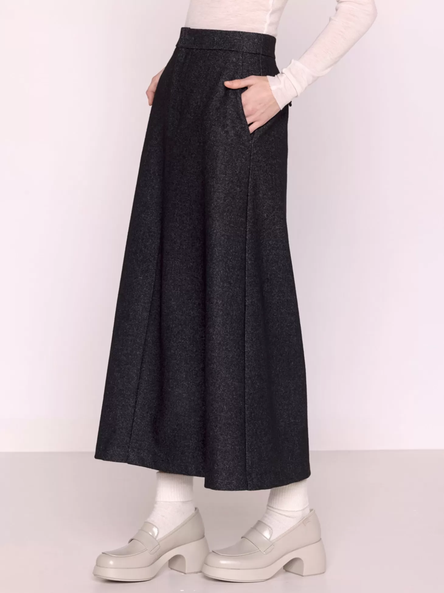 MAISON LENER LONG WOOL SKIRT DARK GREY Store