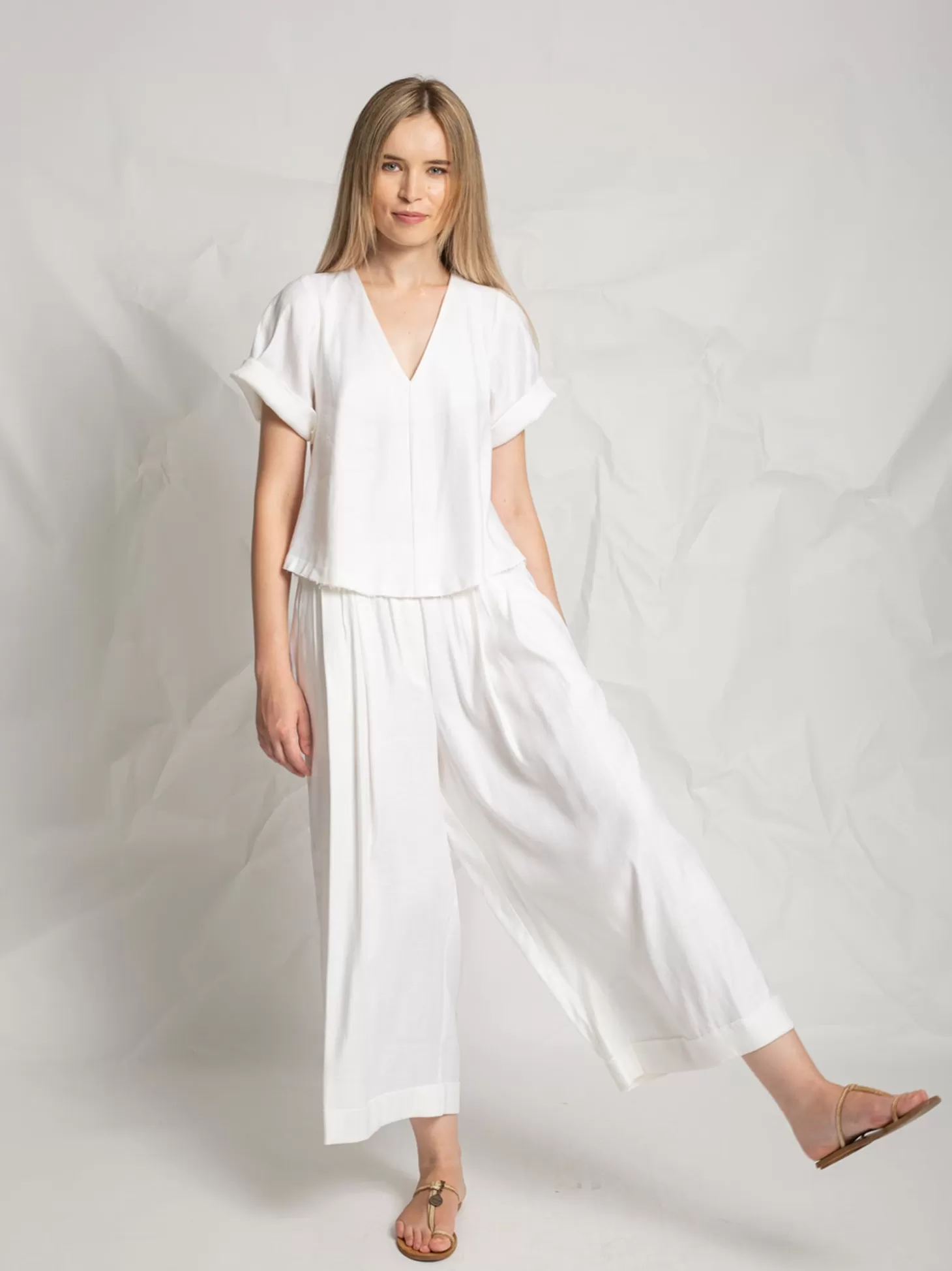 LES FILLES D'AILLEURS P349 WIDE LEG TROUSERS WHITE Flash Sale