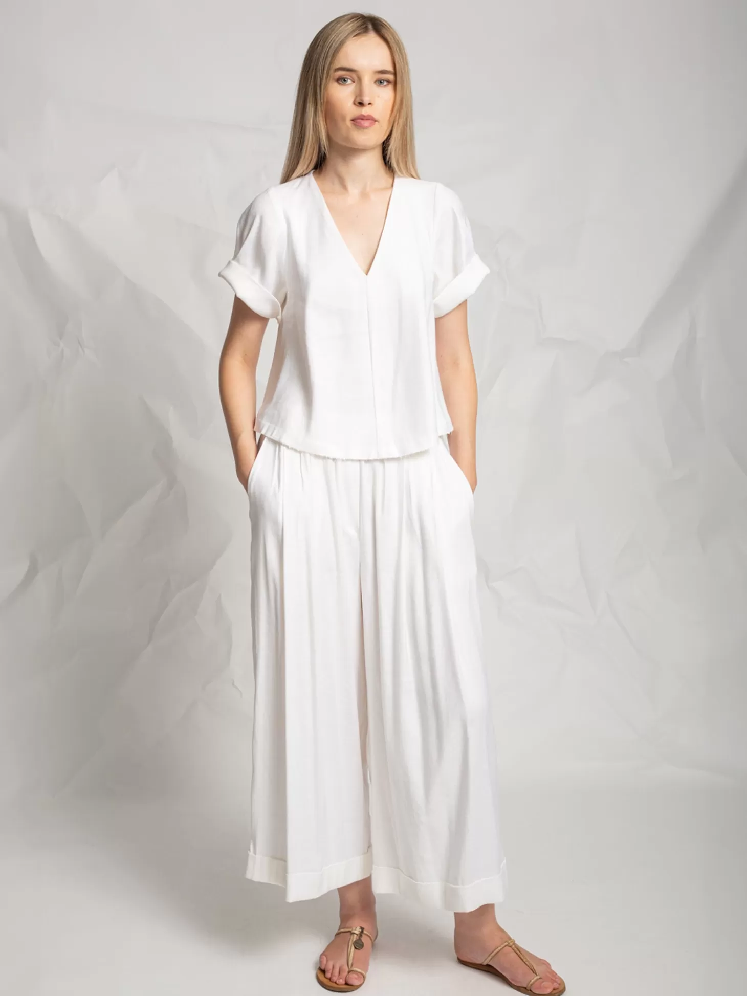 LES FILLES D'AILLEURS P349 WIDE LEG TROUSERS WHITE Flash Sale