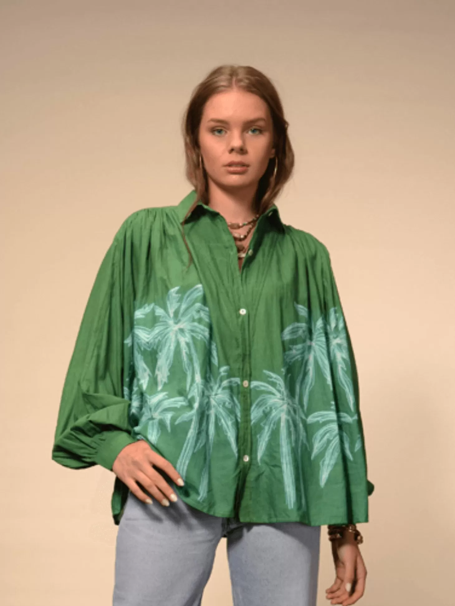 V DE VINSTER PALM BLOUSE GREEN New