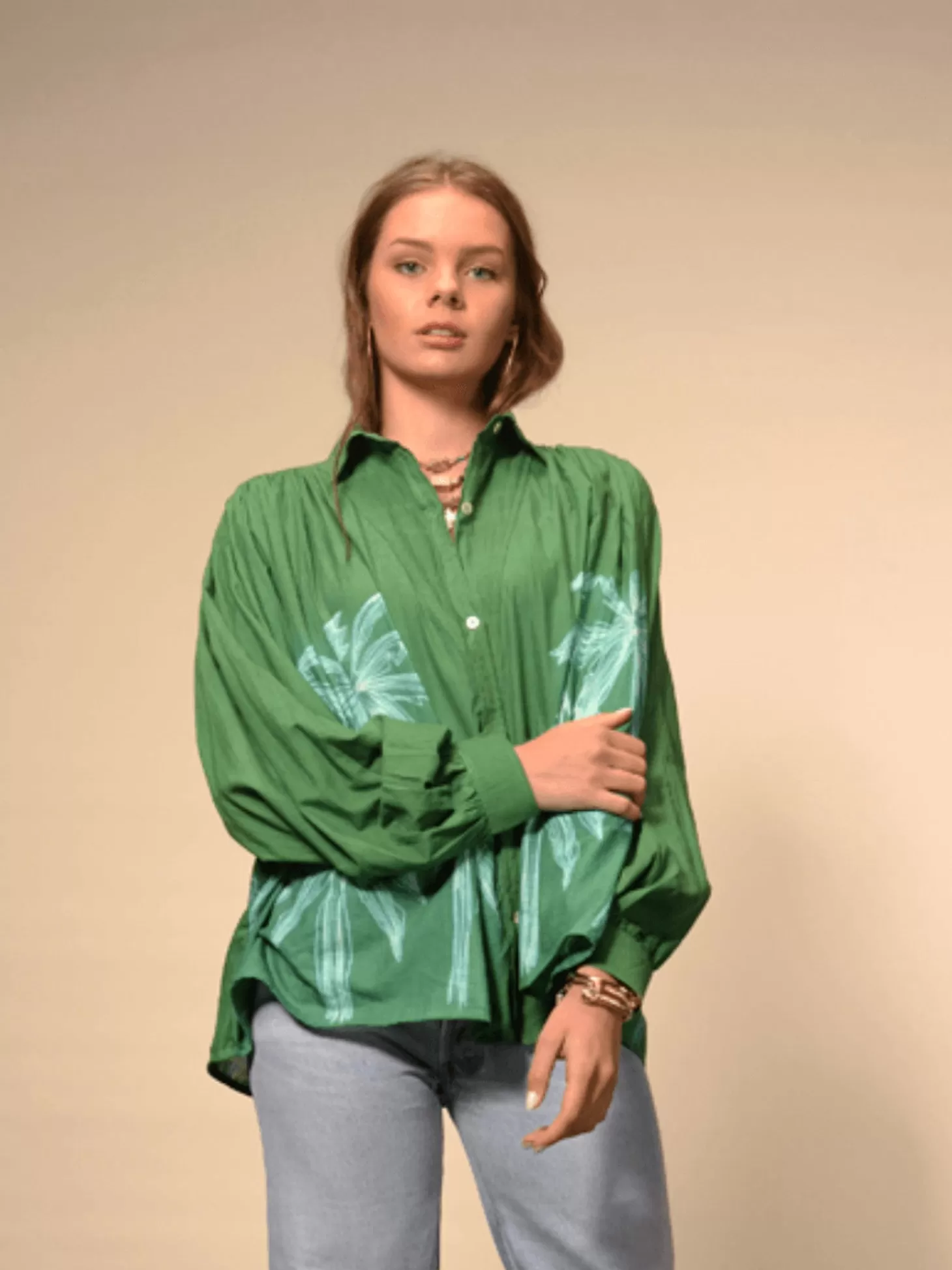 V DE VINSTER PALM BLOUSE GREEN New