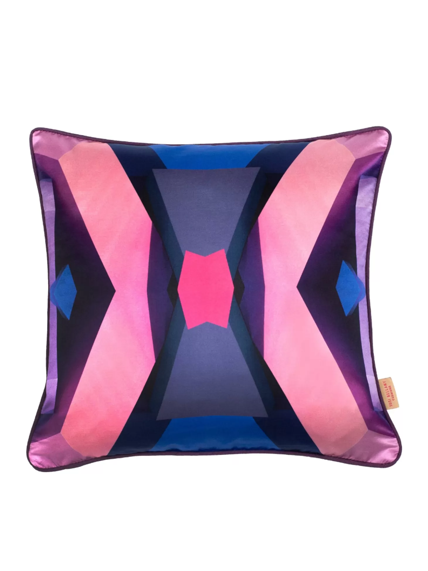 Susi Bellamy Pink/Blue Blocks Silk Cotton Square Cushion Cheap