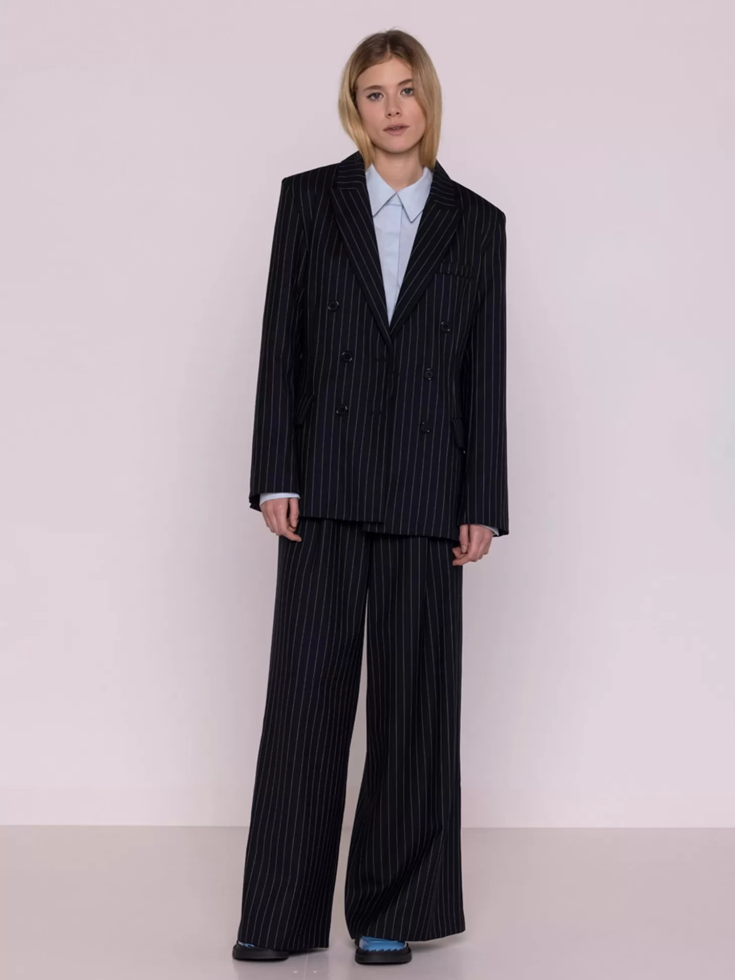 MAISON LENER PINTSTRIPE WOOL TROUSERS NAVY Outlet