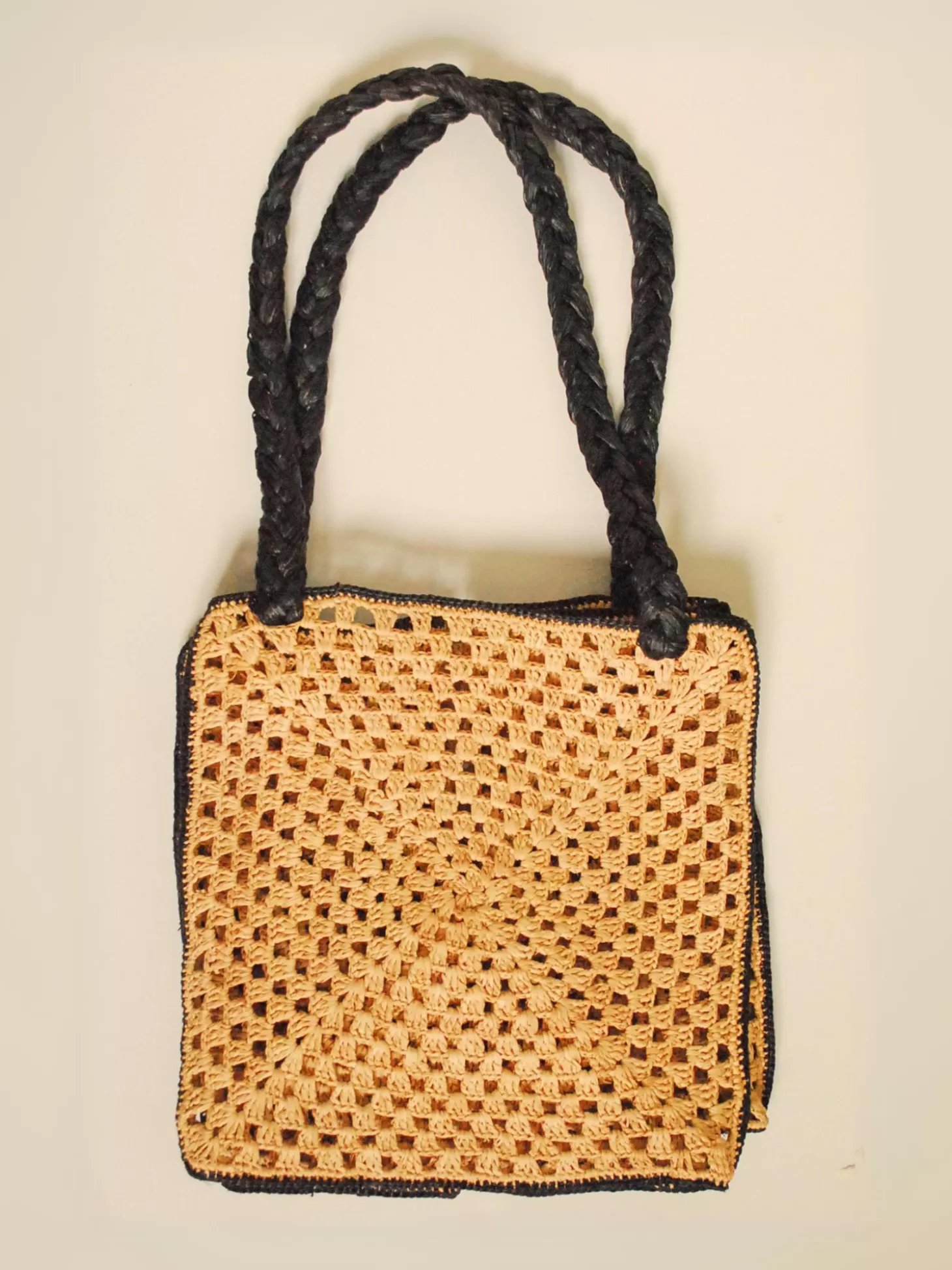 ULTRA MAILLE RAFFIA SHOPPER BAG STRAW/BLACK Best Sale