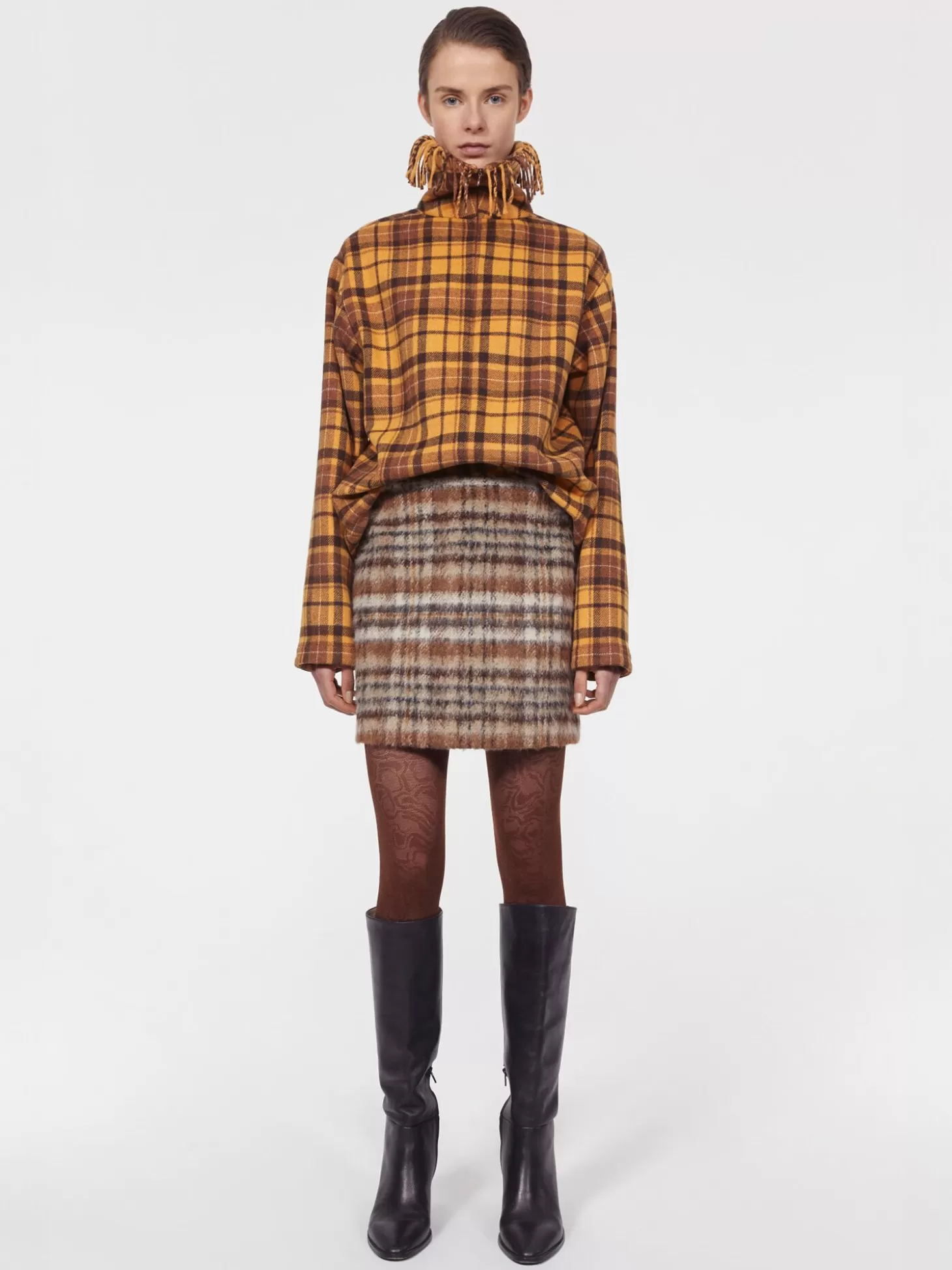 RODEBJER SEINE SKIRT BRUSHED CHECK BROWN Sale