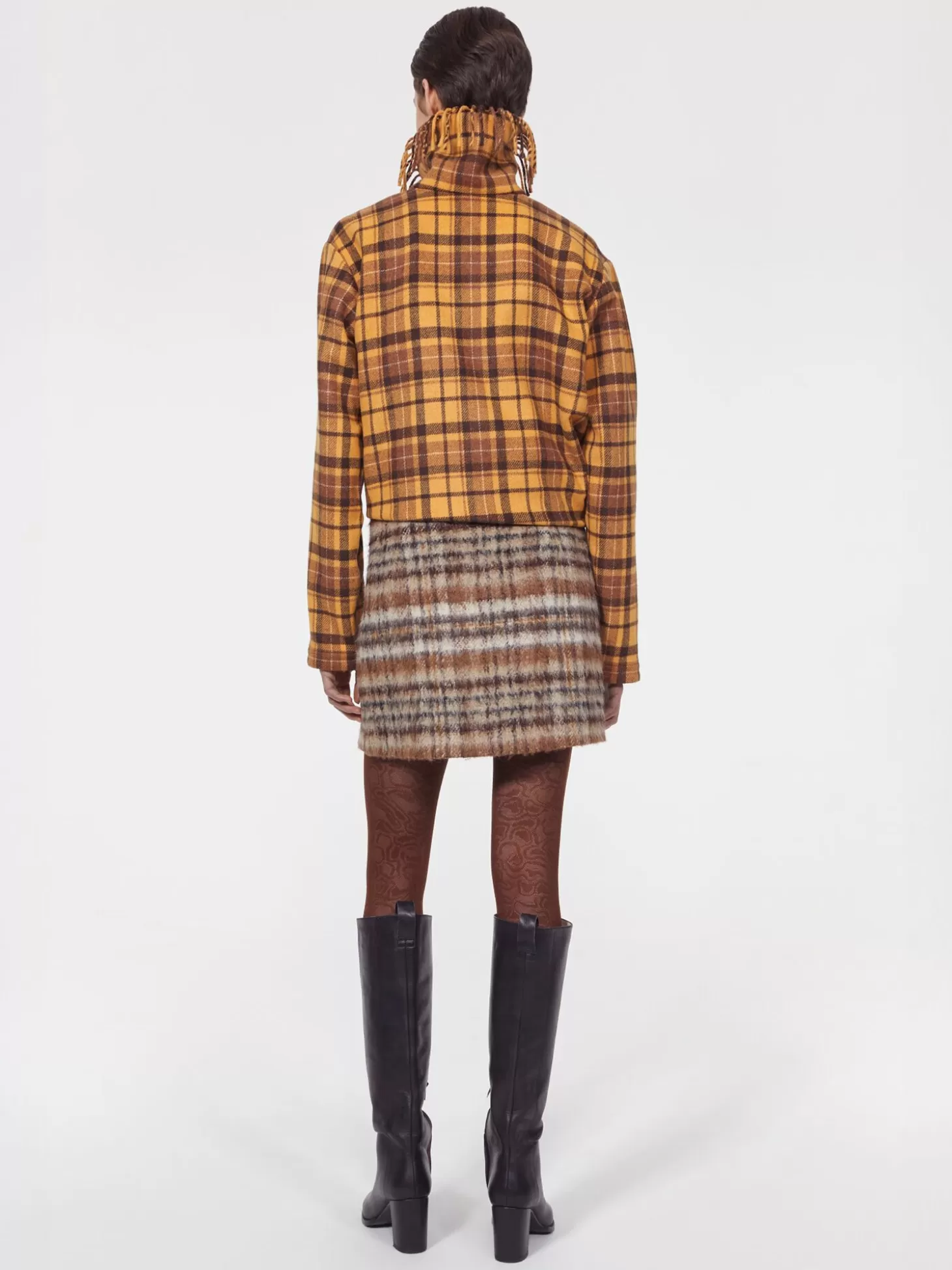 RODEBJER SEINE SKIRT BRUSHED CHECK BROWN Sale