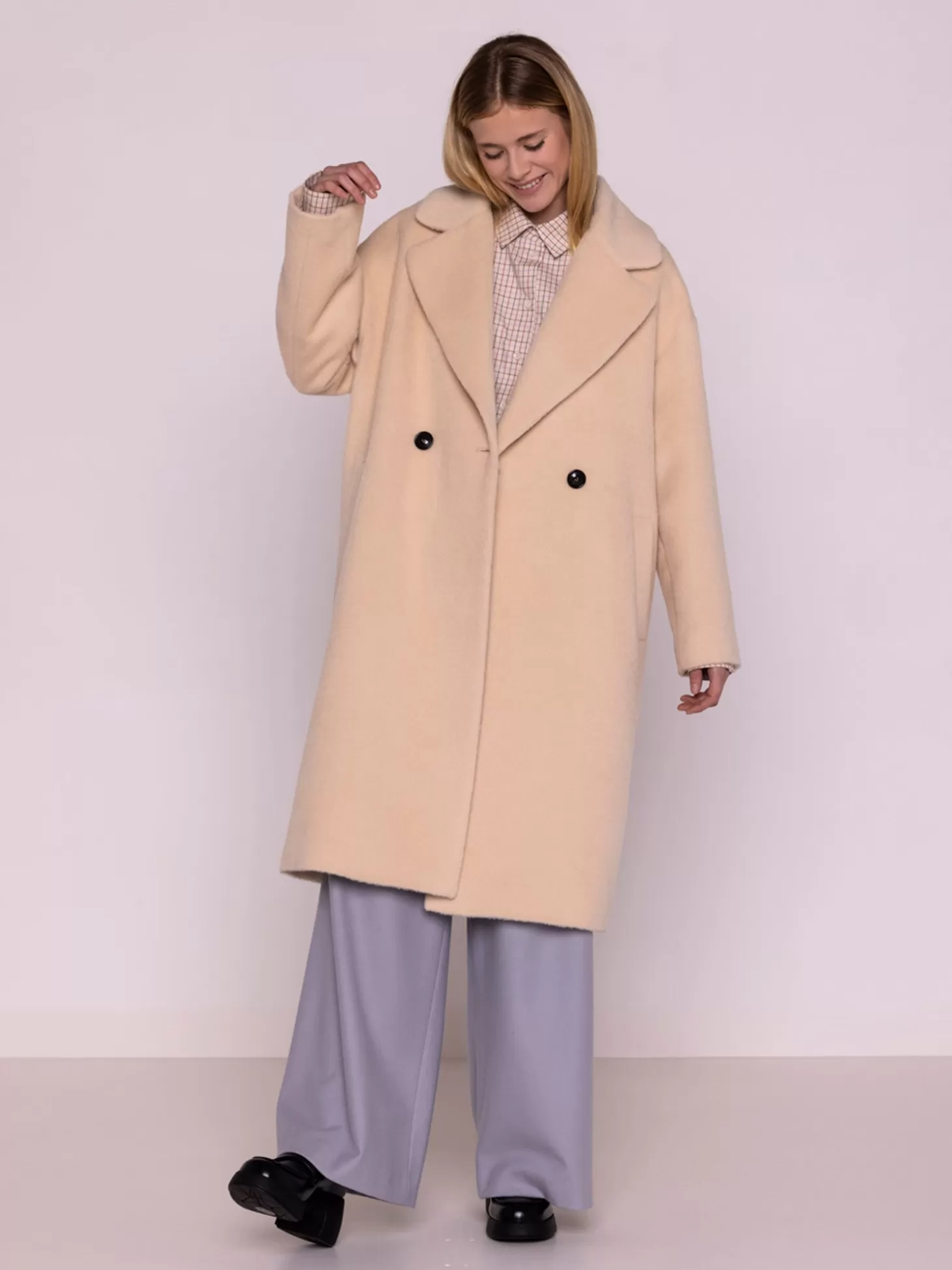 MAISON LENER UNIFACE WOOL COAT OAT Discount